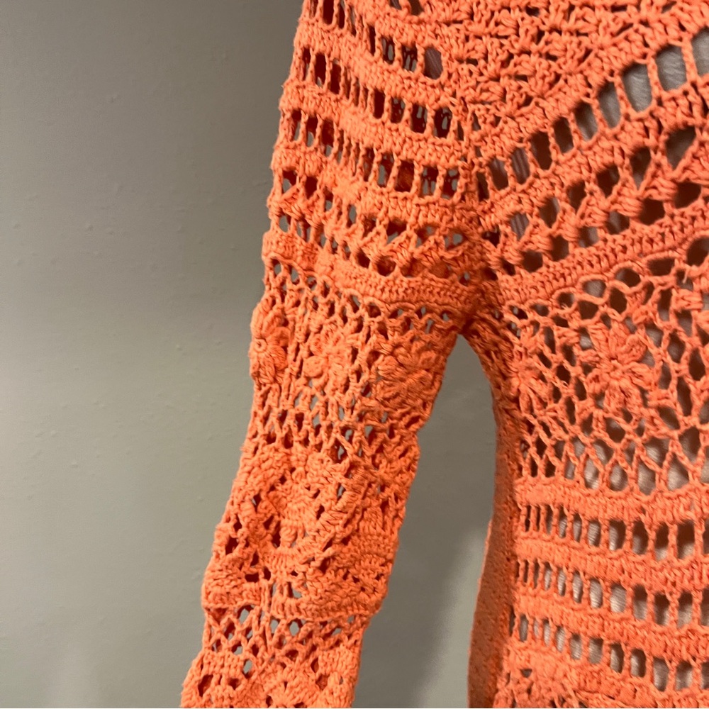 DressBarn Orange Crochet floral Sweater bohemian cottagecore style - Picture 4 of 13